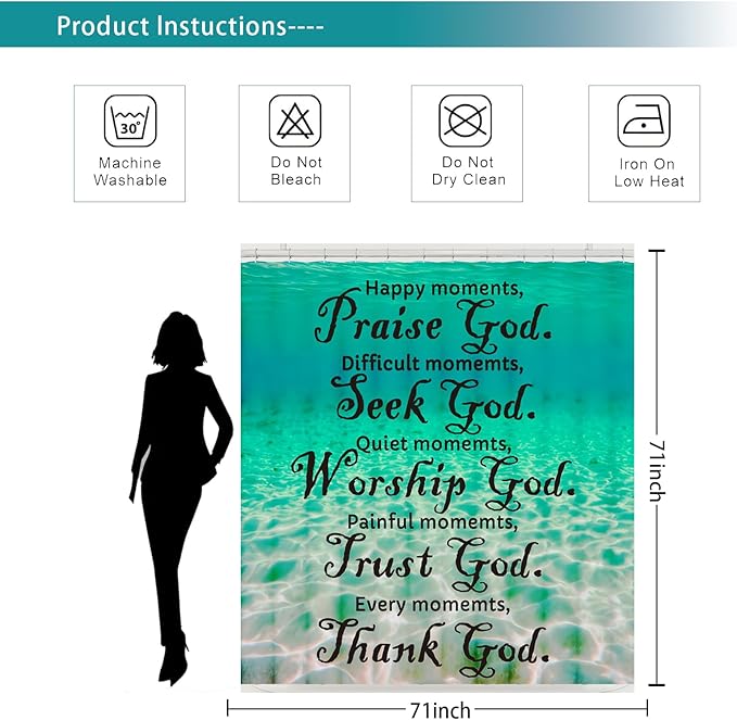 Dreamrflove Shower Curtain Ocean/Sea Themed, Blue Ocean Scripture Shower Curtain with,Classic Christian Scriptureins Quotes,72x72 Inch Waterproof Polyester Insulated Home Decor