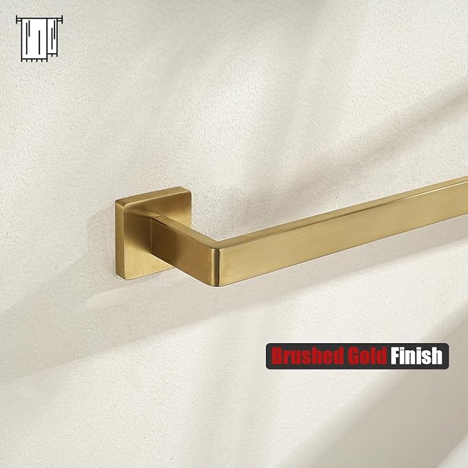 JQK Hand Towel Holder Towel Ring Gold, Thicken 0.8mm 304 Stainless Steel Bathroom Hand Towel Bar, 9 Inch Wall Mount Towel Rack Hanger, Brushed Gold, THH250L9-BG