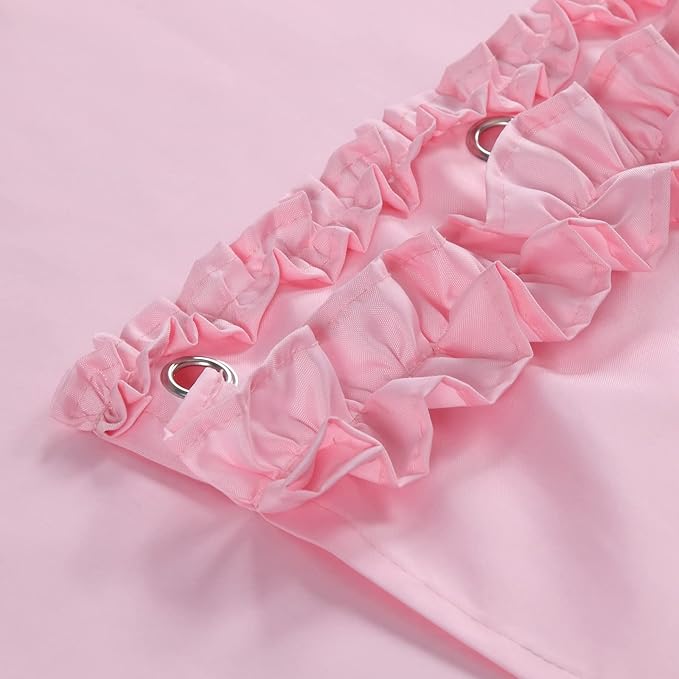 Ruffled Pink Modern Polyester Fabric Shower Curtain,Solid Waterproof Decoratived Farmhouse Shower Curtains for Bathroom,Small 54" W x 72" L