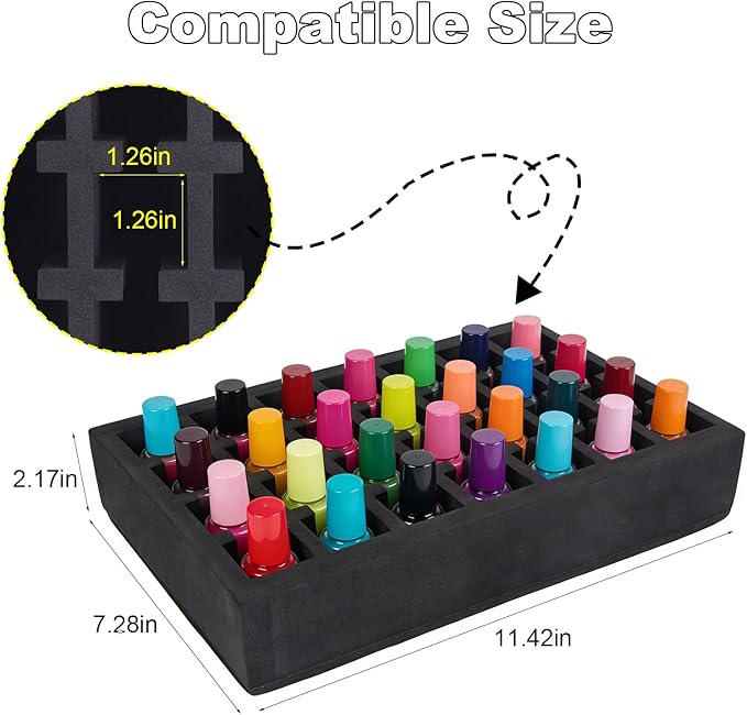 Nail Polish Drawer Organizer, Nail Polish Organizer Holder Foam Pad with Slots for Storage 28 Bottles Nail Polish or Essential Oil for Counter Vanity Dresser Desk Drawer