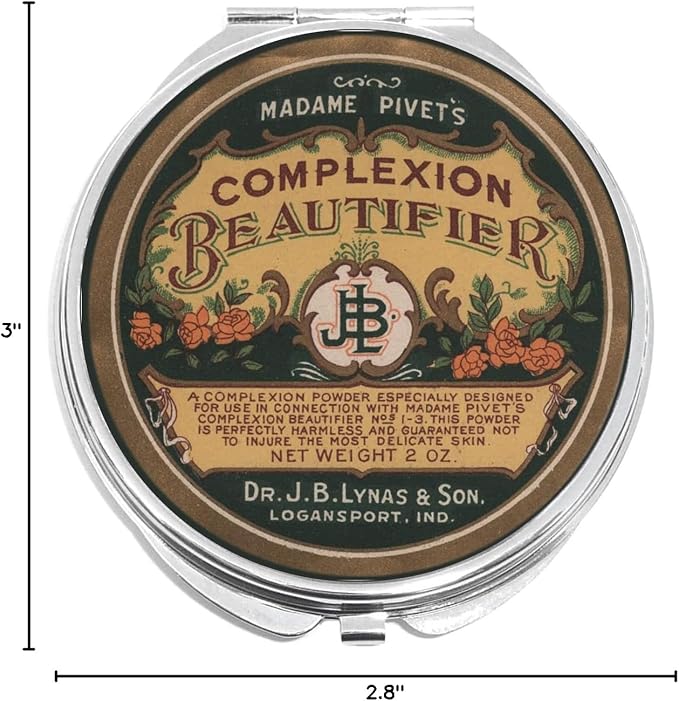 NewCharms Vintage Apothecary Complexion Beautifier Compact with Mirrors - Perfect Pocket and Purse Size Folding Mirror for Applying Make Up Anywhere