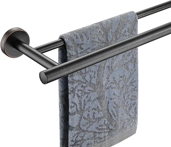JQK Double Towel Bar Oil Rubbed Bronze, 15 Inch 304 Stainless Steel Thicken 0.8mm Towel Rack Holder for Bathroom Washcloths and Hand Towels, ORB Wall Mount, Useable Length 12 Inch, TB100L12-ORB