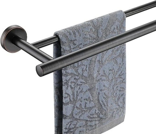 JQK Double Towel Bar Oil Rubbed Bronze, 15 Inch 304 Stainless Steel Thicken 0.8mm Towel Rack Holder for Bathroom Washcloths and Hand Towels, ORB Wall Mount, Useable Length 12 Inch, TB100L12-ORB