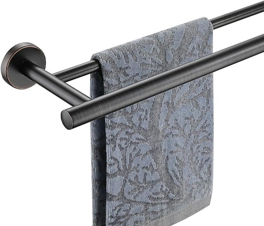 JQK Double Towel Bar, Oil Rubbed Bronze 27 Inch 304 Stainless Steel Thicken 0.8mm Bath Towel Rack for Bathroom, Towel Holder Wall Mount ORB, Useable Length 24 Inch, TB100L24-ORB
