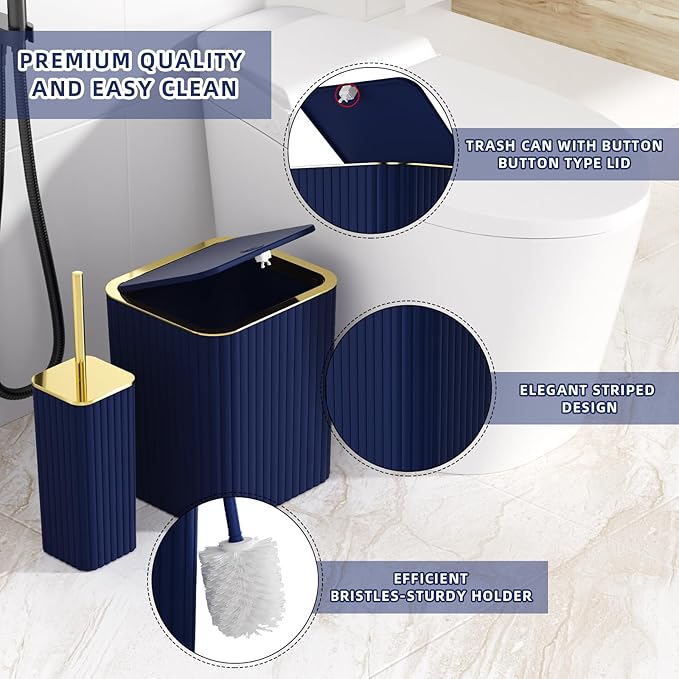 XLHOMO Bathroom Accessory Set - 26PC Bathroom Shower Curtain and Rug Set, Bathroom Accessories Set, Navy Blue Bathroom Set with Trash Can, Toilet Brush, Qtip Holder & Soap Dispenser