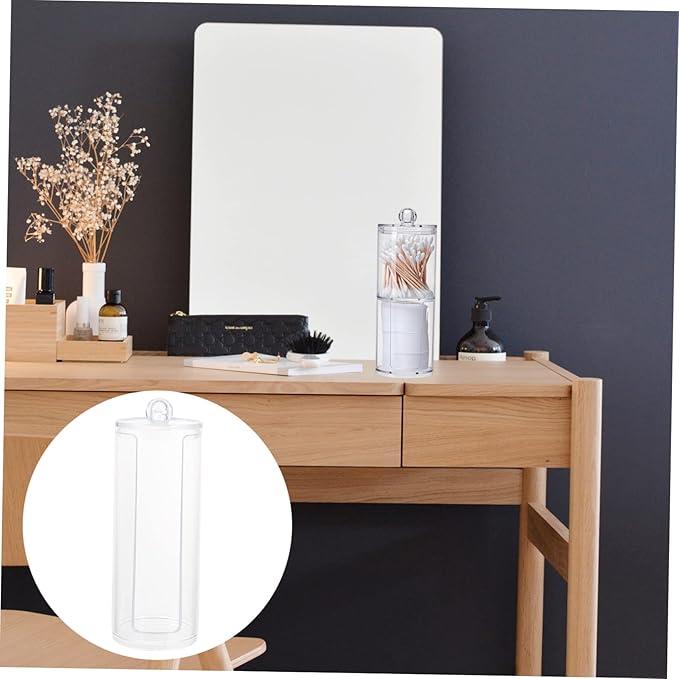 Cylindrical Plastic Hair Ring Organizer Lid 1-piece Makeup Storage Box for Hair Ties and Cotton Pads for Vanity and Bathroom Use
