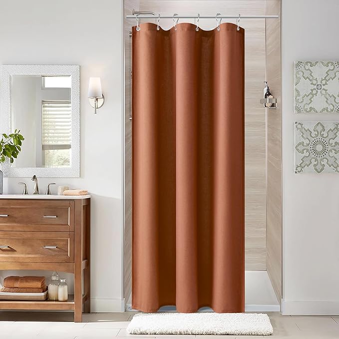 Naturoom Terracotta 36 Inch Boho Shower Curtain - Stall Narrow Half Linen Ultra Thick Fabric Shower Curtain Set with Hooks, Farmhouse Rustic RV Camper Bath Curtains for Bathroom, 36x72