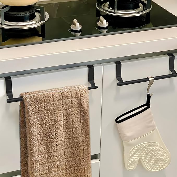 2Pack 9Inch Stainless Steel Over Cabinet Door Towel Bar Holders(Black)