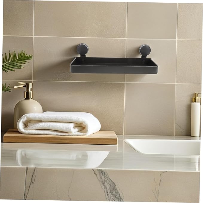 Wall Mounted No Drill Suction Cup Shelf for Toiletries Cosmetics Strong Support for Glass Tile Surfaces Modern Finish Easy Installation