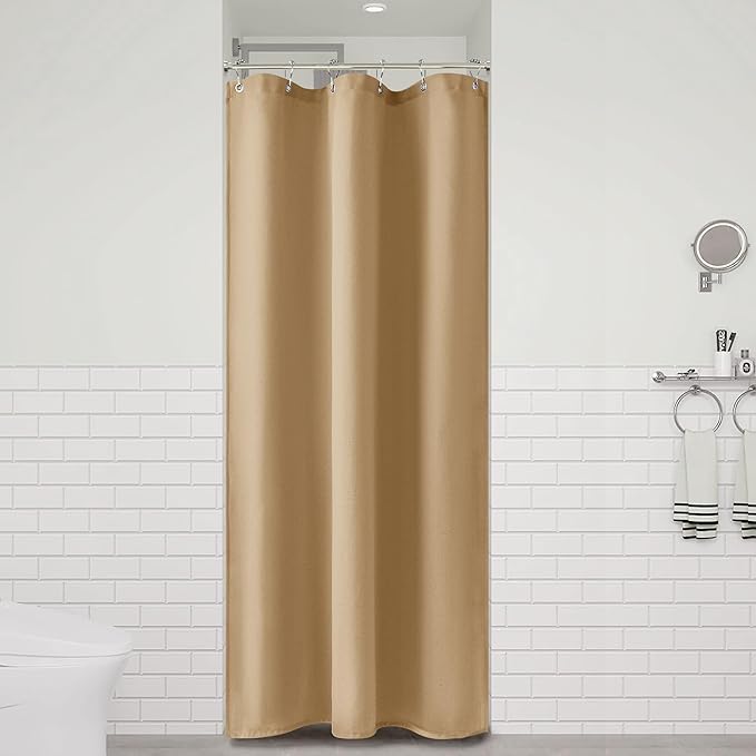 Naturoom Gold Yellow 36 Inch Shower Curtain - Stall Narrow Half Linen Ultra Thick Fabric Shower Curtain Set with Hooks, Boho Farmhouse Rustic RV Camper Bath Curtains for Bathroom, 36x72