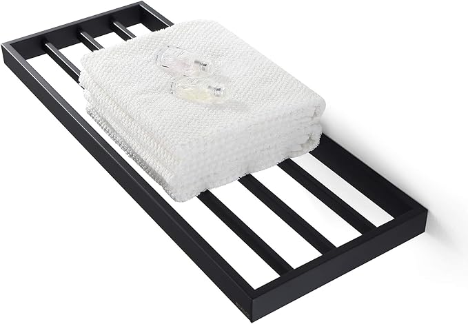 Lavatory Bath Towel Shelf,Minimalist Towel Rack for Bathroom,Wall Mounted and Modern Hotel Style with Towel Bar,Towel Holder 24Inch, Matte Black, 073090-MB Ler Series