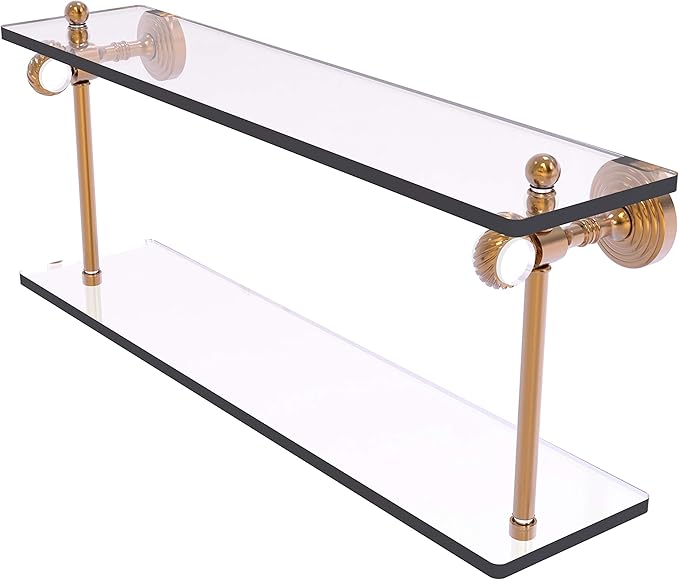 Allied Brass PG-2T-22 Pacific Grove Collection 22 Inch Two Tiered Twisted Accents Glass Shelf, Brushed Bronze