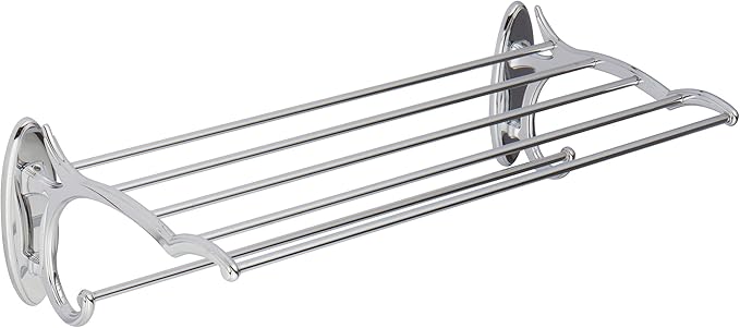Ginger Hotel Bathroom Shelf with Towel Bar (24-inch) Solid Brass Frame Wall Shelf for Towels, Cloths, Bathroom Accessories - Polished Chrome
