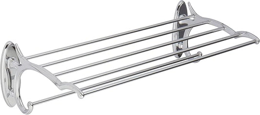 Ginger Hotel Bathroom Shelf with Towel Bar (24-inch) Solid Brass Frame Wall Shelf for Towels, Cloths, Bathroom Accessories - Polished Chrome