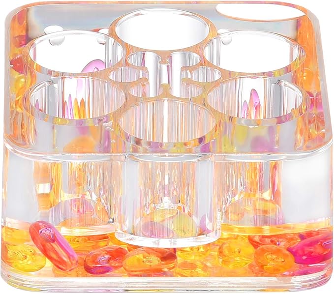 Locco Decor Acrylic Liquid 3D Floating Motion Square Lipstick Brush Makeup Holder Organizer Beads