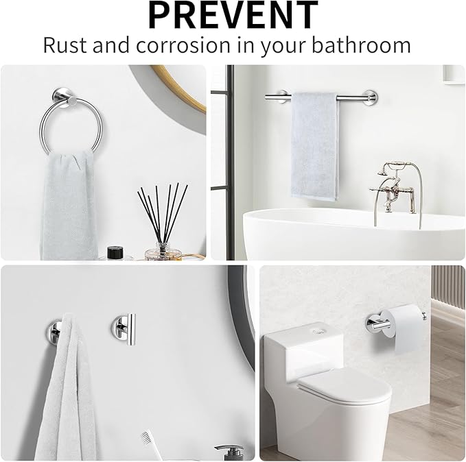 10 Piece Brushed Chrome Bathroom Hardware Set, Towel bar Set Include 24 inch Silver Towel bar, Bathroom Towel Rack, Towel Ring, Toilet Paper Holder, Towel Hook, Bathroom Accessories Set