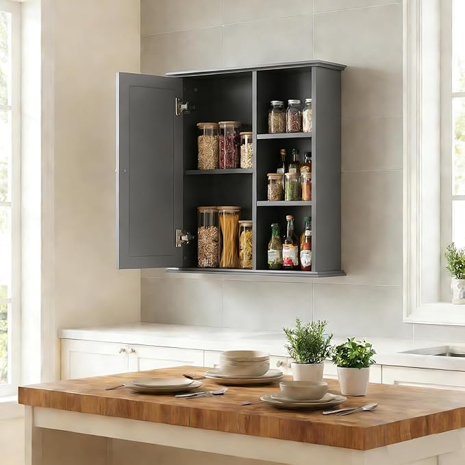 The Wide Usage Wall Medicine Cabinet with Storage Shelves & Anti-Dust Door for Bathroom, Living Room, Kitchen, Entryway,Bedroom (Gray)