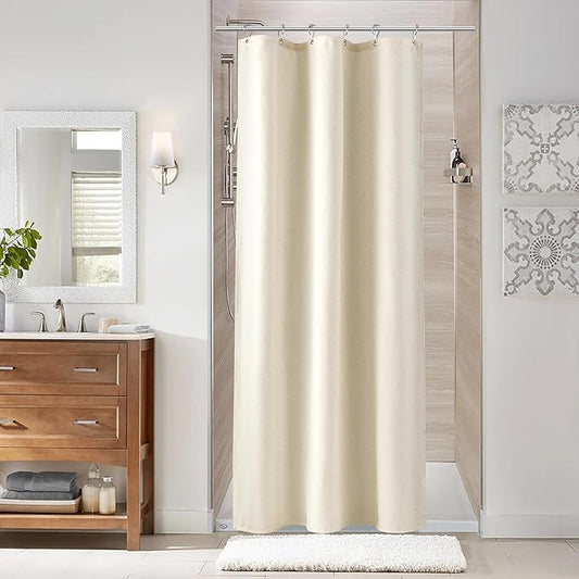 Naturoom Warm Beige 36 Inch Shower Curtain - Stall Narrow Half Linen Ultra Thick Fabric Shower Curtain Set with Hooks, Boho Farmhouse Rustic RV Camper Bath Curtains for Bathroom, 36x72