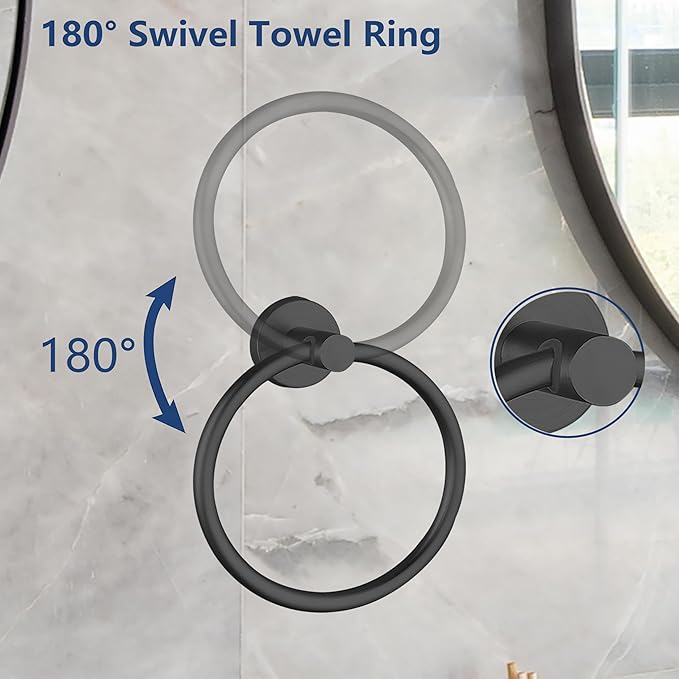 Towel Ring, Bathroom Hardware Accessories, Wall-Mounted Towel Ring, Simple Round Stainless Steel Towel Rack, for Bathroom and Kitchen (Black 2Pack)