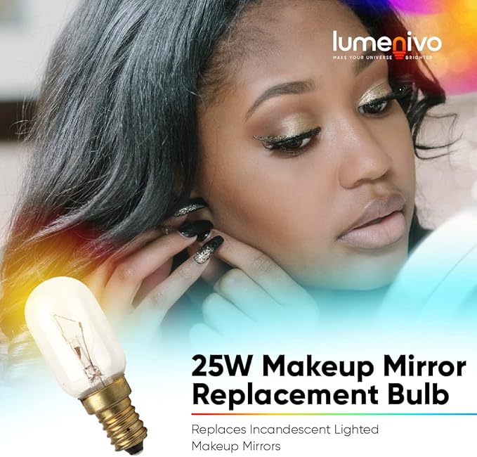 lumenivo 25W Compatible Conair Makeup Mirror Replacement Bulbs Incandescent Lighted Makeup Mirror Replacement Bulb 120V T7 Type T Bulb 25 Watt with E12 Candelabra Screw Base - 2 Pack