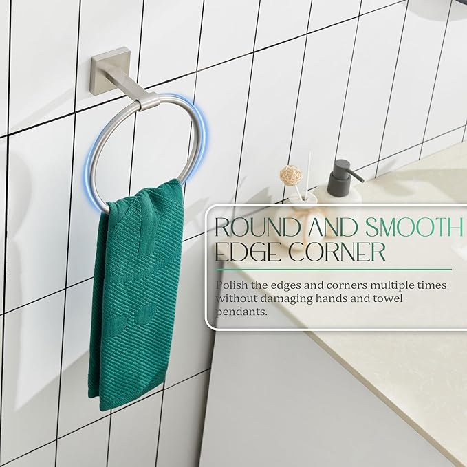 KOKOSIRI Bath Towel Holder Brushed Nickel Hand Towel Ring Bathroom Accessories Shower Towel Rack Stainless Steel Wall Mount, B3010BR