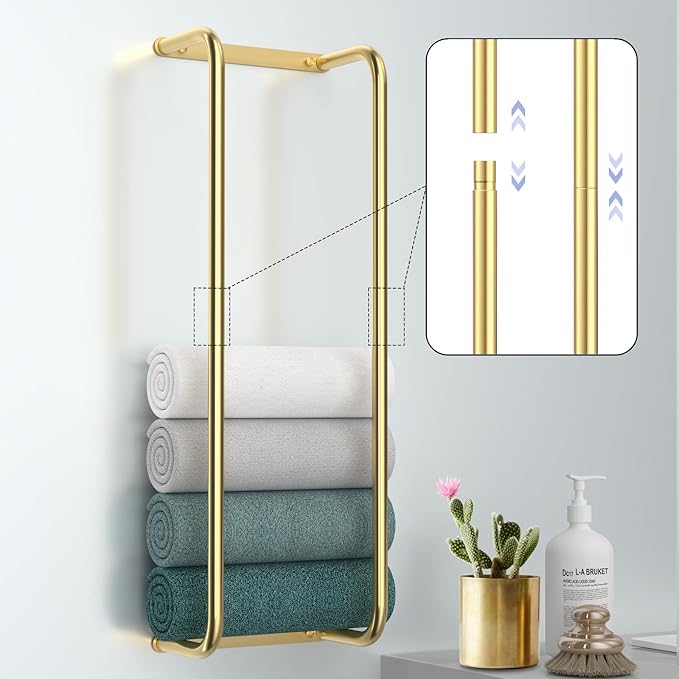 Towel Rack for Bathroom Wall Mounted, Bathroom Towel Storage, Rolled Bath Towel Holder, Small Space Bathroom Towel Storage, Bathroom Organizer - Brushed Gold