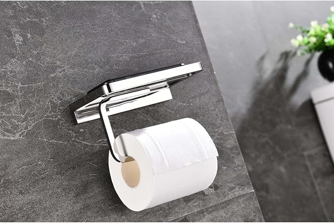 HomeStock Bagno Bianca Stainless Steel Black Glass Shelf with Toilet Paper Holder in Gun Metal
