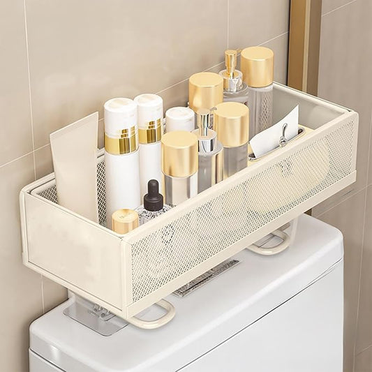 Bathroom Storage Rack Over The Toilet – Iron Back of Toilet Organizer for Draining & Storing Items (Beige)
