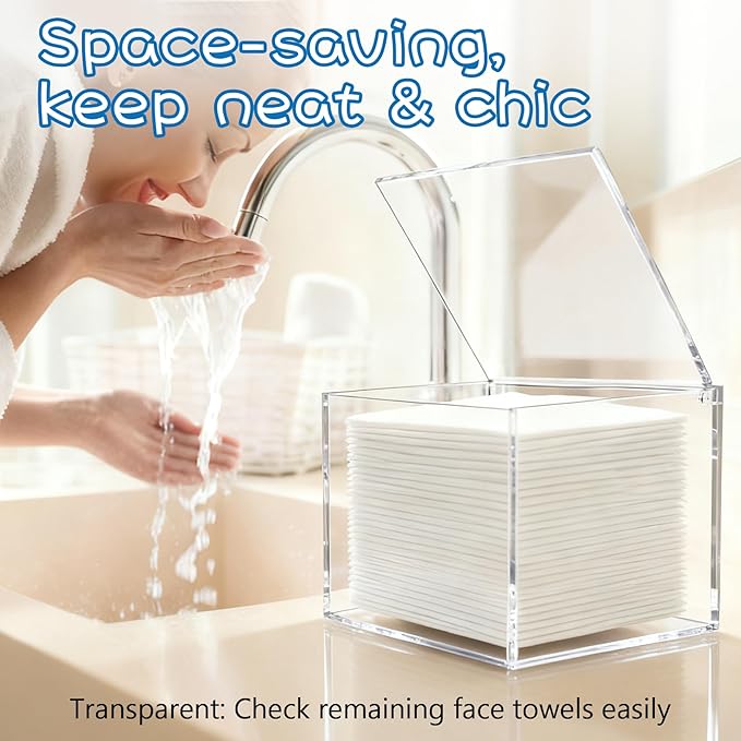 Clear Acrylic Disposable Face Towel Holder-Compatible with Clean Skin Club Facial Towel XL, Acrylic Face Towelette Storage Box Container, Cosmetic Organizer for Bathroom Countertop Storage