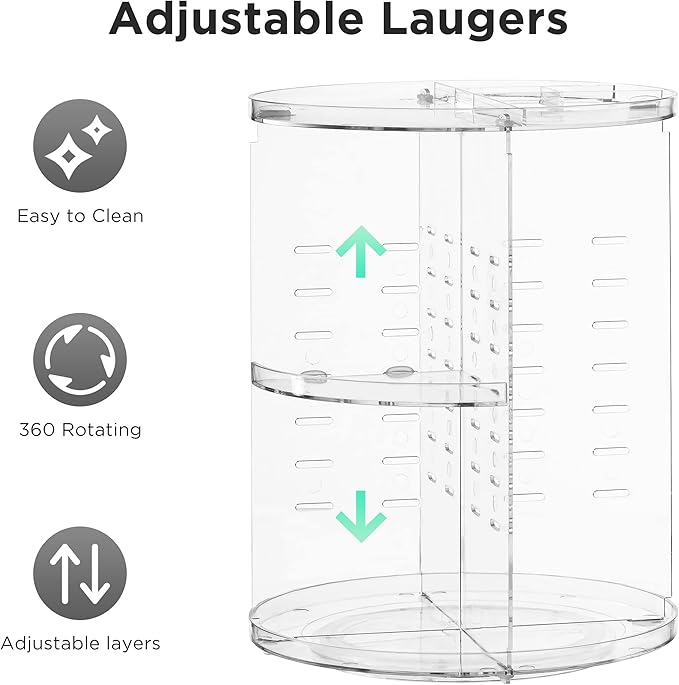 360 Rotating Makeup Organizer, Large Capacity DIY Adjustable Cosmetic Display Organizer, Spinning Perfume Skin Care Organizer for Vanity Countertop, Clear