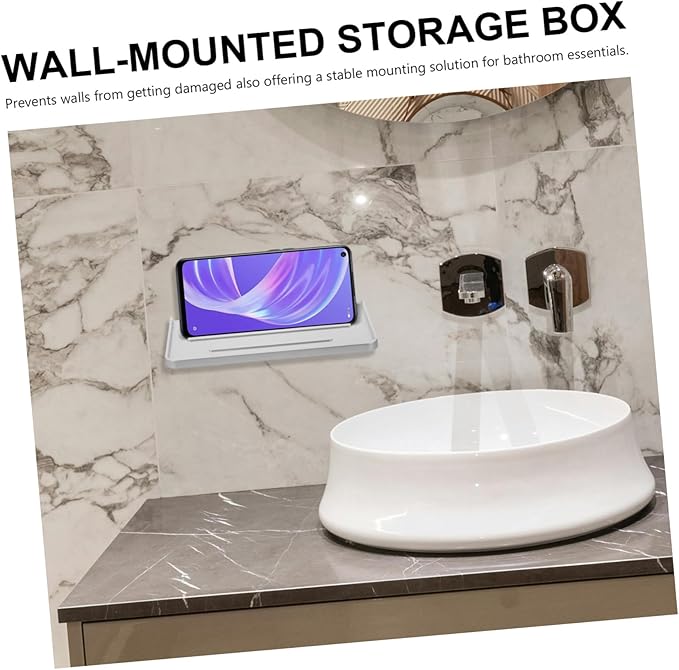 Wall Mounted Bathroom Phone Holder No Drilling Space-Saving Corner Shelf for Toiletries Sleek Design for Organized Bathroom Storage Versatile Use