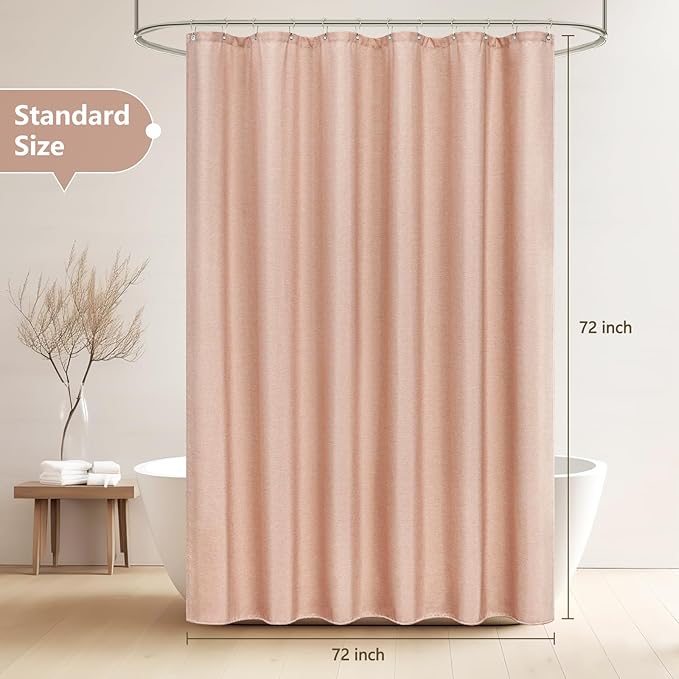 Dusty Rose Linen Look Vintage Shower Curtain Water-Resistant, Faux Linen Textured Thick Fabric Shower Curtain Washable, 72 x 72 Inch Blush Pink Heavyweight Shower Curtains for Bathroom