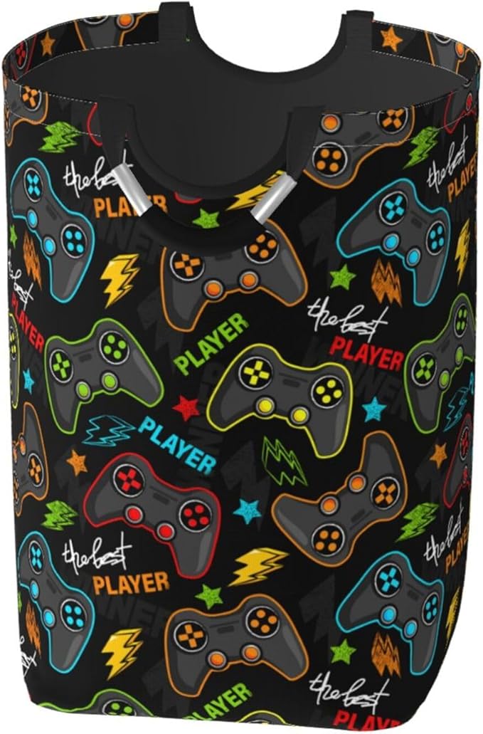 Video Game Gamer Gamepad Large Laundry Hamper Gaming Theme Storage Basket Toys Clothes Organizer Bin For Home Bathroom Bedroom Dorm Nursery, 60l
