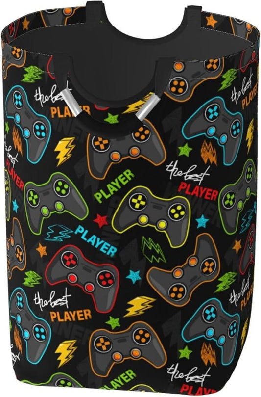 Video Game Gamer Gamepad Large Laundry Hamper Gaming Theme Storage Basket Toys Clothes Organizer Bin For Home Bathroom Bedroom Dorm Nursery, 60l