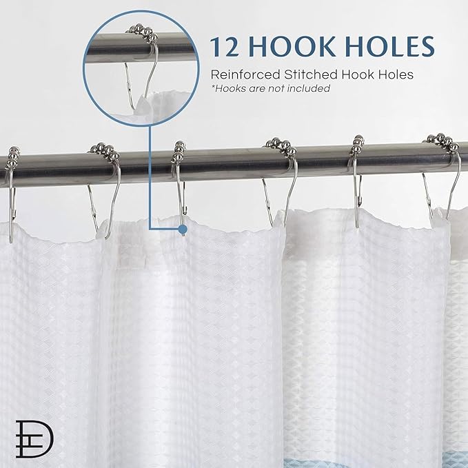 Dainty Home Ombre Waffle Weave Shower Curtain 70 x 72 Blue Textured Fabric Shower Curtain, Hotel Style Waffle Weave Bathroom Curtain, Water Resistant Polyester Ombre Shower Curtain