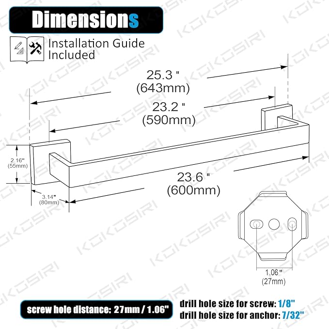 KOKOSIRI 24-Inch Towel Rack for Bathroom Kitchen Towel Bars Wall Mount SUS304 Stainless Steel Towels Holder, Champagne Bronze B4003CPG-L24