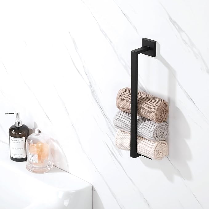 Alise Towel Bar for Bathroom,16'' Towel Holder Black Towel Racks for Bathroom Wall Mount,SUS304 Stainless Steel Towel Rail Towel Hanger for Wall,Matte Black