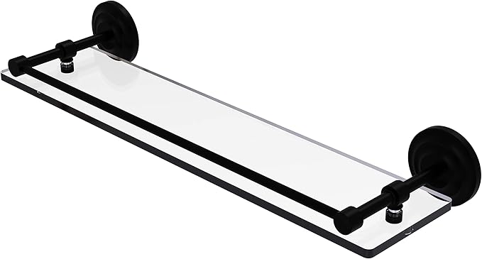 Allied Brass QN-1/22-GAL-BKM Que New 22 Inch Tempered Gallery Rail Glass Shelf, Matte Black