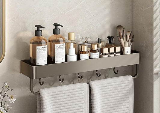 Bathroom Shelf washbasin Toilet Balcony Storage, Single Floor 60cm with Hook and Rod