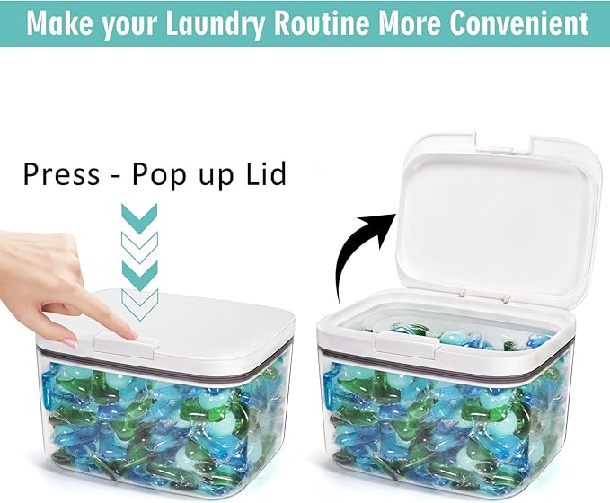 Pensino Laundry Pods Container Holder with Lid, Laundry Room Storage Container for Detergent Pods Laundry Powder Scent Booster Container with Scoop