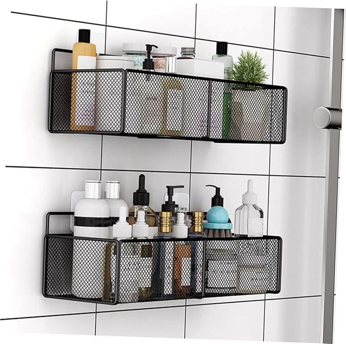 Luxshiny Large Black Wall-Mounted Storage Rack for Home 38CM Iron Cosmetic Organizer No Drill Hanging Shelf for Bathroom and Kitchen Supplies