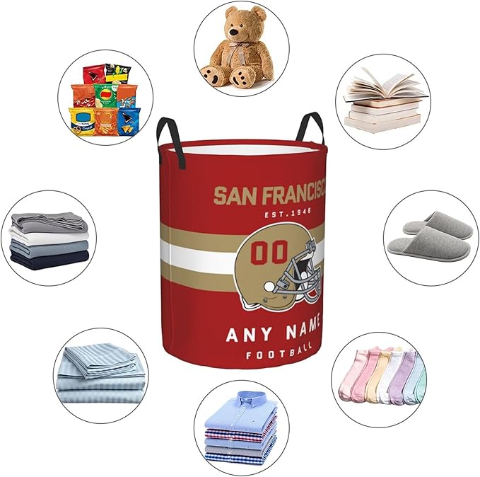 Custom San Francisco Laundry Hamper - Personalized Football Style Laundry Basket - Customized Name And Number - Dirty Clothes Hamper Waterproof Large Capacity Hamper for Bedroom Bathroom Living Room