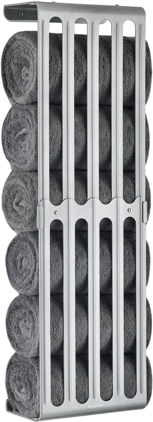 simpletome Towel Storage Rack Adjustable Height Wall Mount Bathroom Shelf Organizer Carbon Steel (Silver Grey)