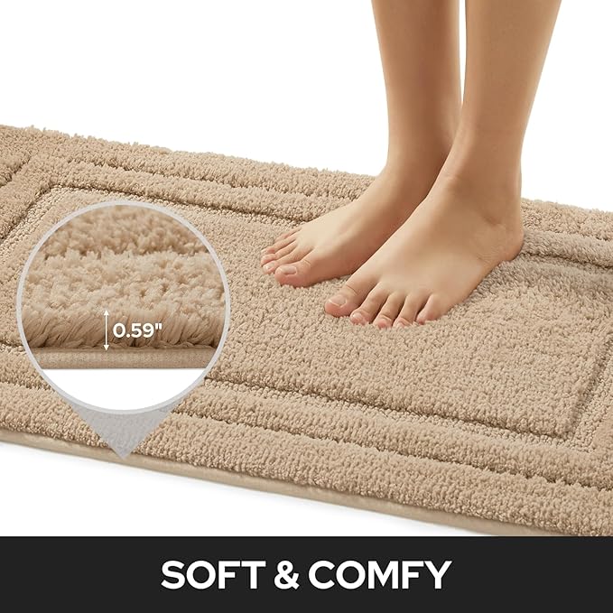 HOMEIDEAS Boho Bathroom Rugs, Modern Farmhouse Bathroom Decor, Super Soft and Absorbent Shower Mats, Non Slip, Machine Washable Bath Mat for Farmhouse Decor, 20" x 32" + 16" x 24"