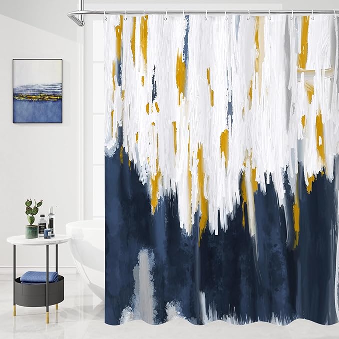 MitoVilla Grey Blue Shower Curtain, Graffiti Ombre Fabric Shower Curtains for Modern Abstract Bathroom Decor, Brush Strokes Oil Painting Design, Watercolor, 72 x 72