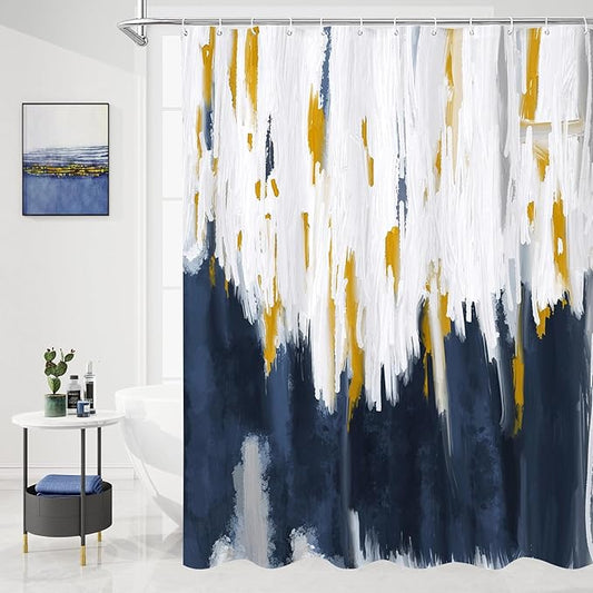 MitoVilla Grey Blue Shower Curtain, Graffiti Ombre Fabric Shower Curtains for Modern Abstract Bathroom Decor, Brush Strokes Oil Painting Design, Watercolor, 72 x 72