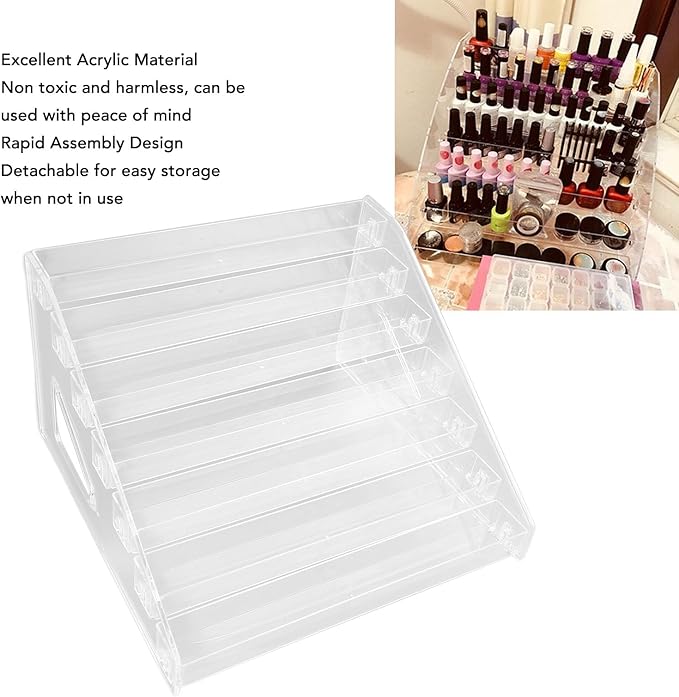 Agatige Nail Polish Storage Rack, 7 Layers Acrylic Transparent Nail Polish Holder Nail Polish Organizer Lipstick Organizer for Cosmetic