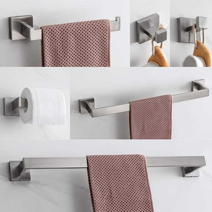 VELIMAX Premium Stainless Steel 6 Pieces Bathroom Hardware Set Wall Mounted Bathroom Accessories Kit Modern Towel Bar Set - 20 Inches and 23.6 Inches, Brushed