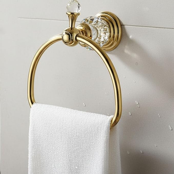 Crystal Towel Ring,Gold Hand Towel Holder Bathroom,Polish Gold Hand Towel Ring Round Towel Holder Wall Mounted Bathroom Accessories