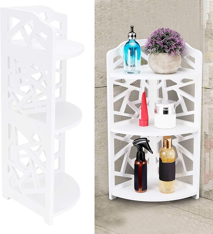 Bathroom Corner Shelf Stand, 3 Tier Small Corner Shelves Bathroom Standing Shelf Display Rack for Small Space Kitchen Living Room Bedroom Office Organizer